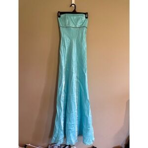 Cache Turquoise Shimmer Strapless Lace Up Back Formal Gown Dress Size 3/4